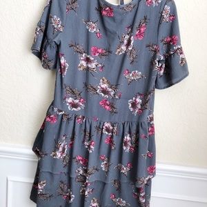 Gray floral tiered dress